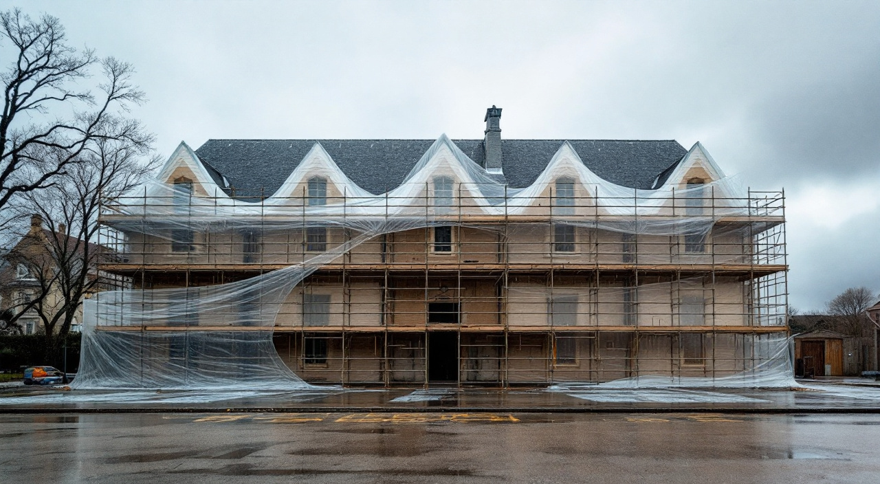 Chantier de façade interrompu par la pluie